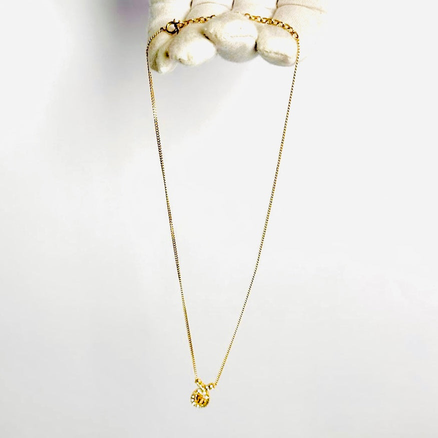 Christian Dior CD Teardrop Gold & Crystals Monogram Logo Signature Pendant Necklace
