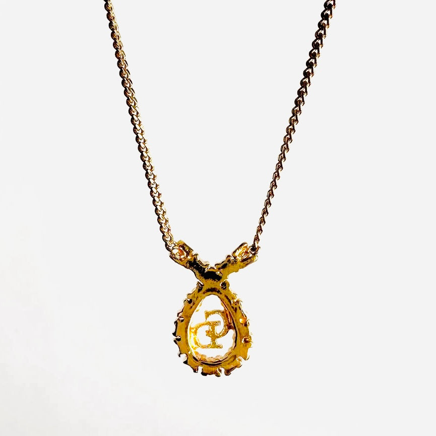 Christian Dior CD Teardrop Gold & Crystals Monogram Logo Signature Pendant Necklace