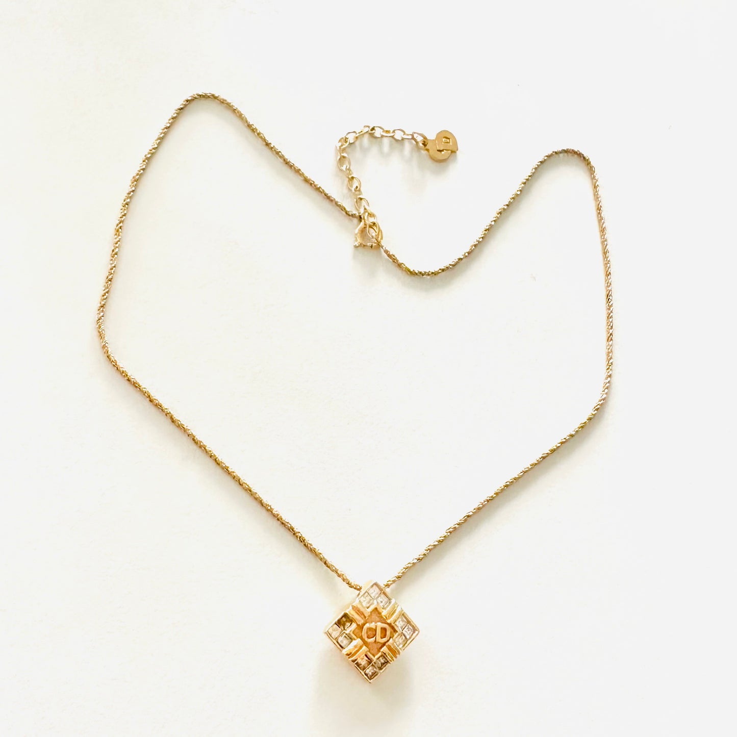Christian Dior CD Gold Pendant & Crystals Classic Monogram Logo Signature Adjustable Vintage Necklace
