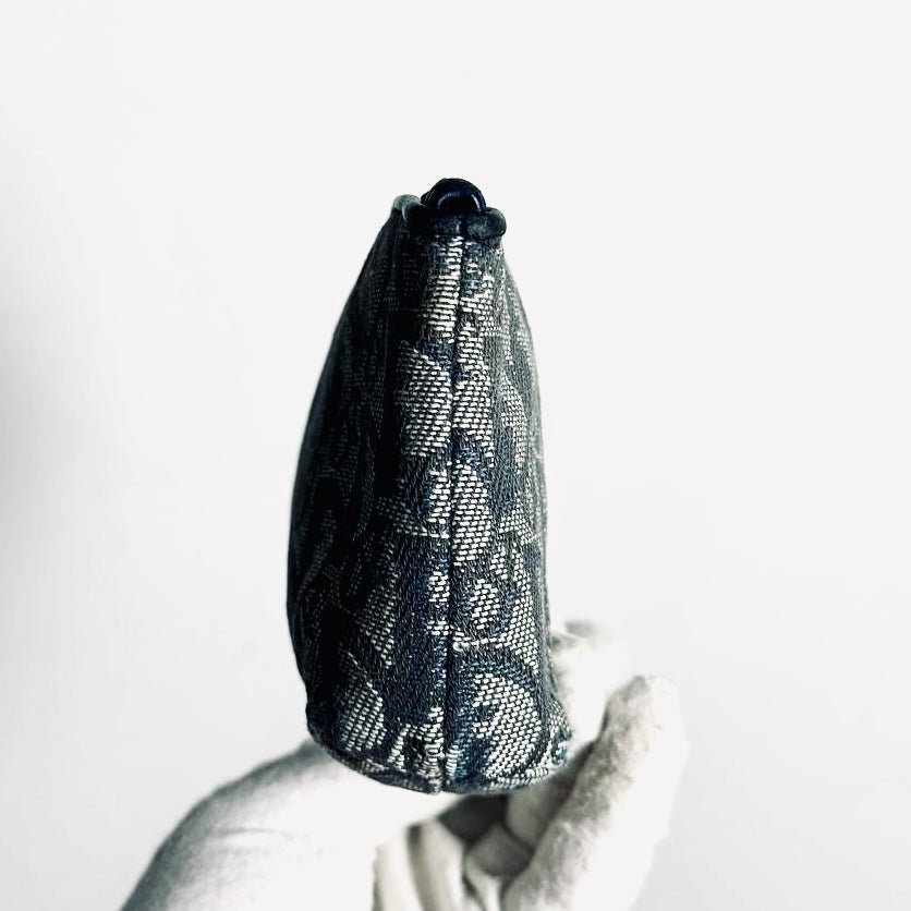 Christian Dior CD Navy Blue Oblique Monogram Logo Zip Cosmetic Toiletry Pouch Clutch Case