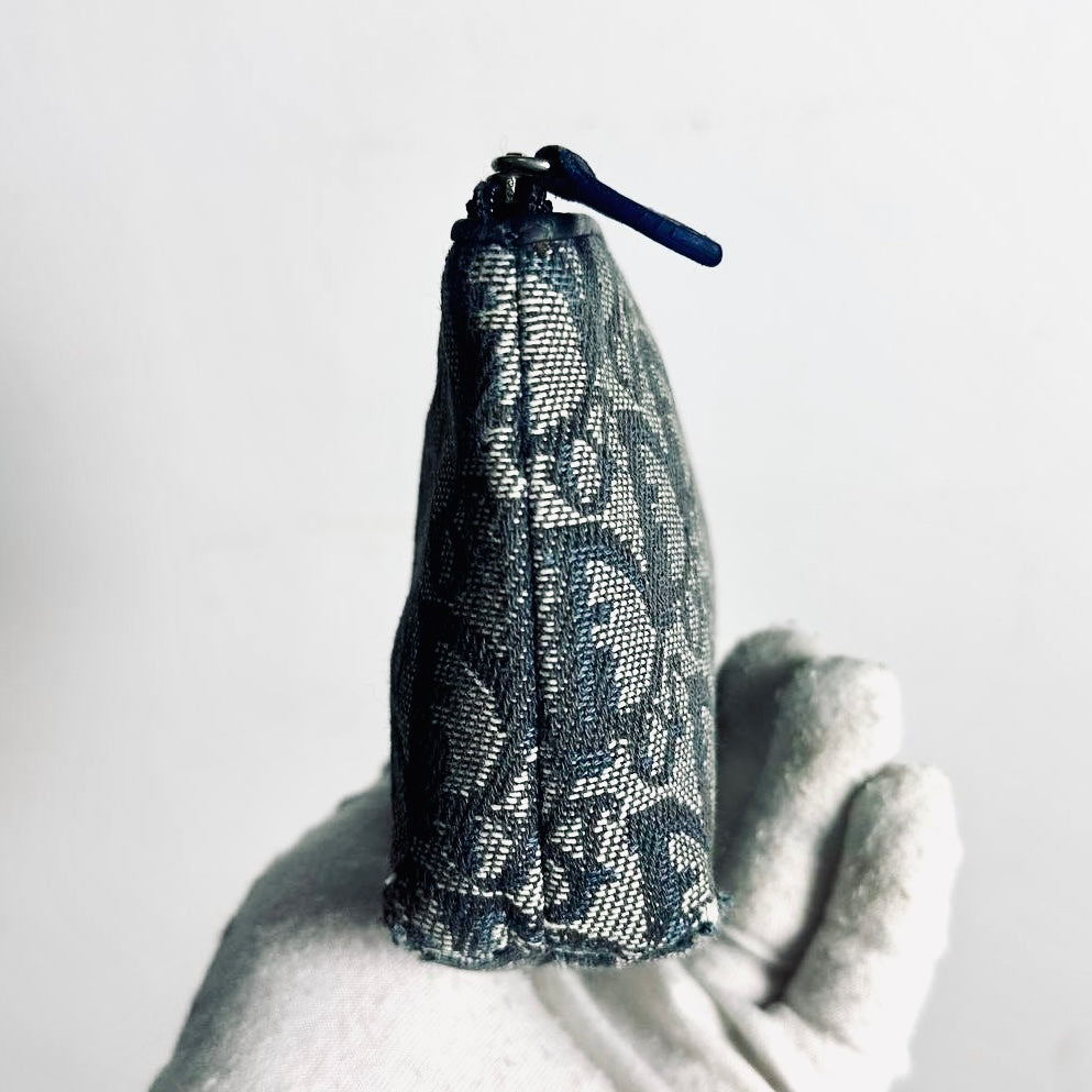 Christian Dior CD Navy Blue Oblique Monogram Logo Zip Cosmetic Toiletry Pouch Clutch Case