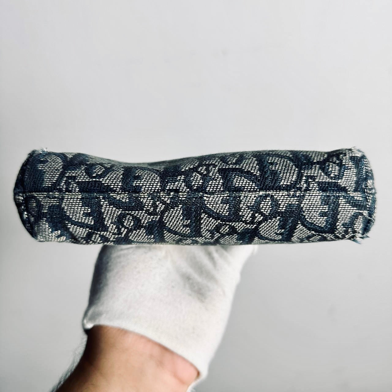 Christian Dior CD Navy Blue Oblique Monogram Logo Zip Cosmetic Toiletry Pouch Clutch Case