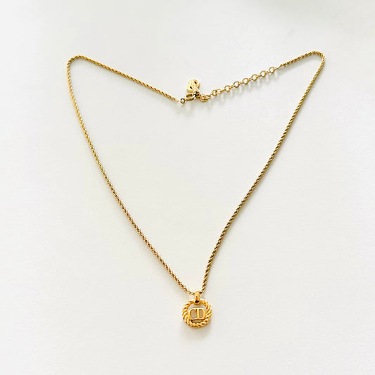 Christian Dior CD Gold Monogram Logo Signature Circle Spiral Classic Vintage Necklace