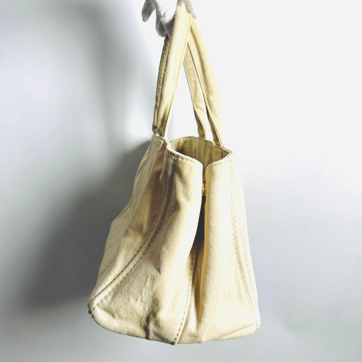 Prada Beige Cream GHW Canapa Small Monogram Logo Shopper Tote Bag