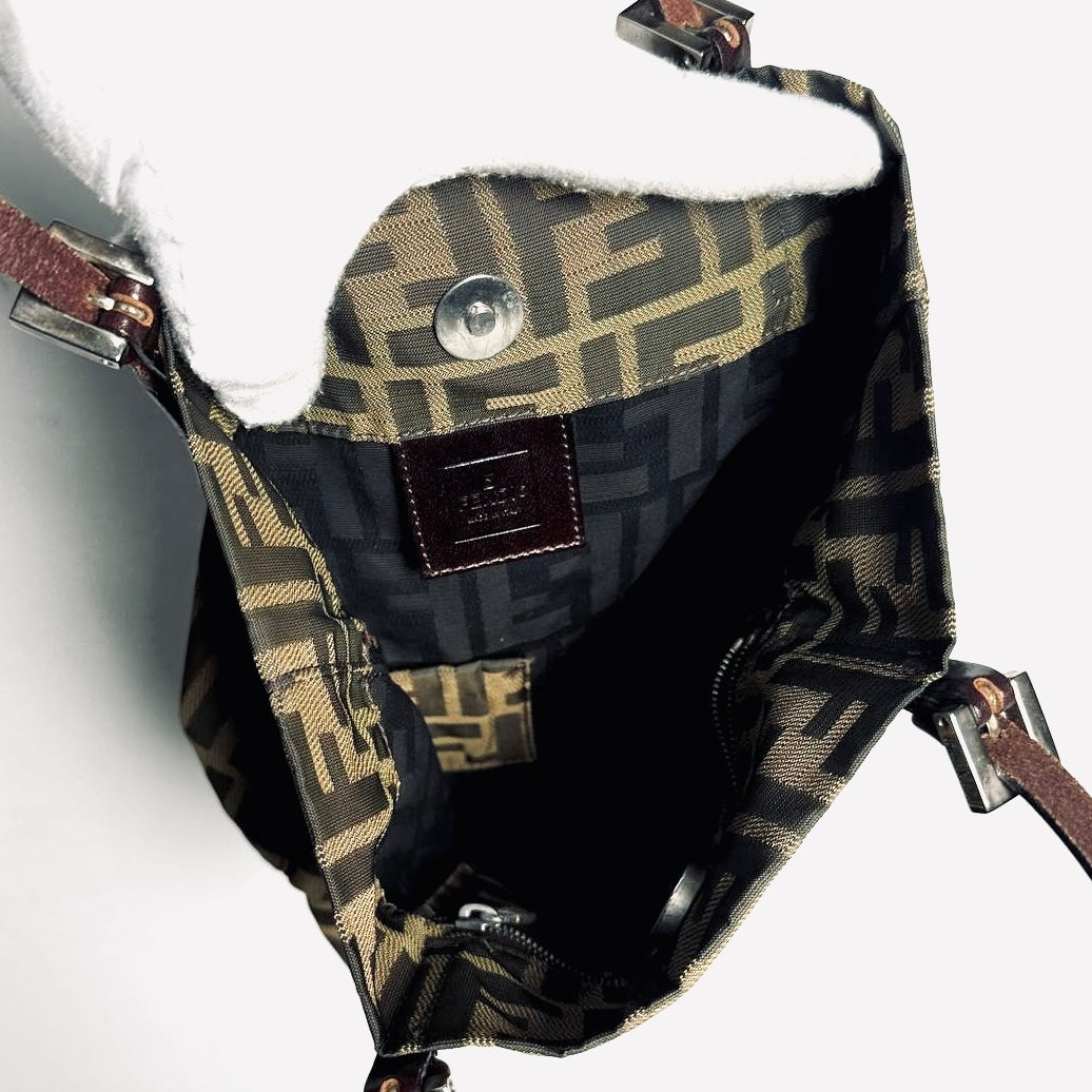 Fendi Brown FF Monogram Logo Zucca Zucchino Shopper Shoulder Tote Bag