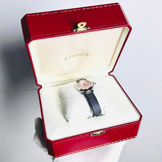 Cartier Miss Pasha 2973 Stainless Steel Pink Round Dial Monogram Logo 27MM Quartz Watch