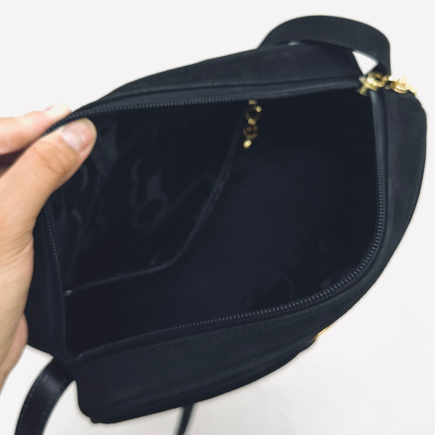 Salvatore Ferragamo Black GHW Vara Bow Camera Suede Zip Shoulder Sling Bag