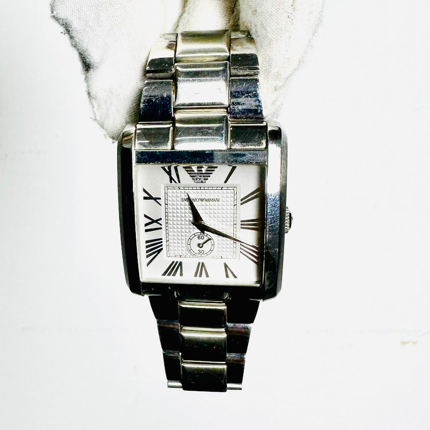 Emporio Armani White Rectangular Dial Stainless Steel 37MM Quartz Watch