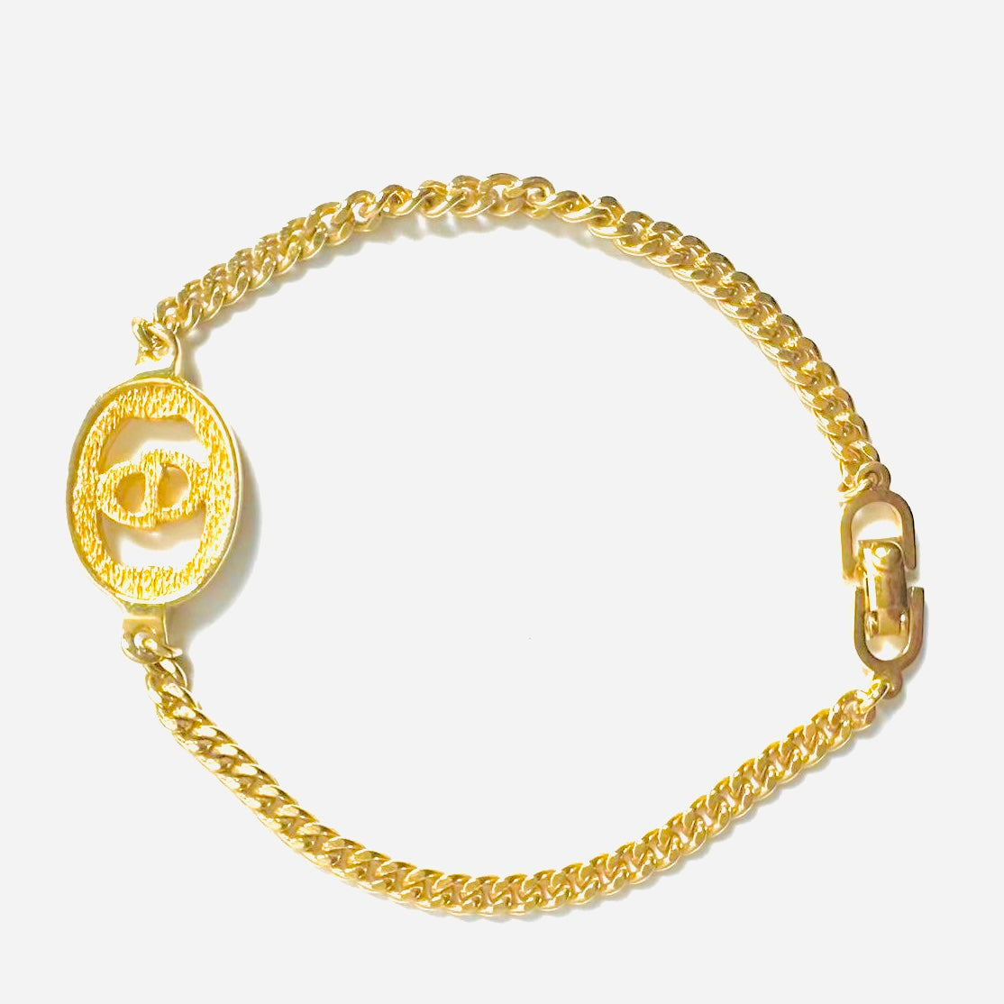 Christian Dior CD Gold & Crystals Giant Monogram Logo Chain Chunky Bracelet