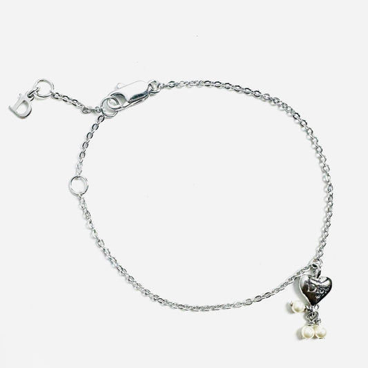 Christian Dior CD Monogram Logo Heart Charms Silver Bracelet
