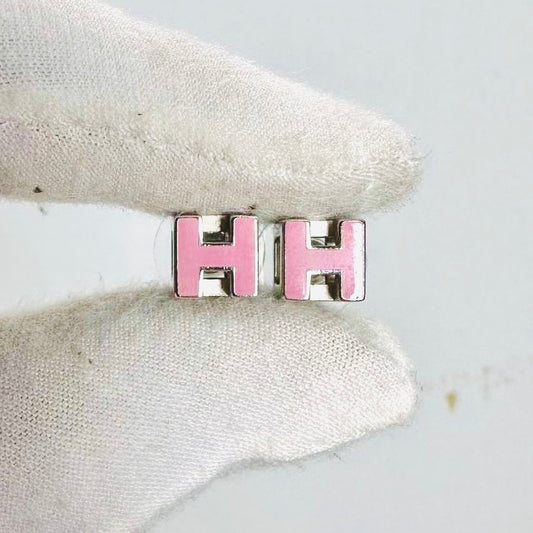 Hermes Rose Dragee Pink Cube H Cage D’Hermes Monogram Logo Stud Earrings