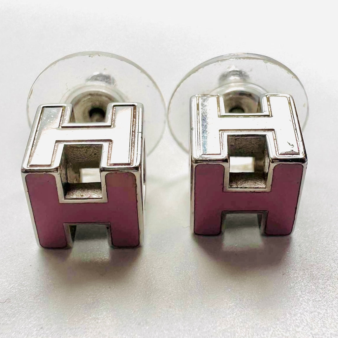 Hermes Rose Dragee Pink Cube H Cage D’Hermes Monogram Logo Stud Earrings