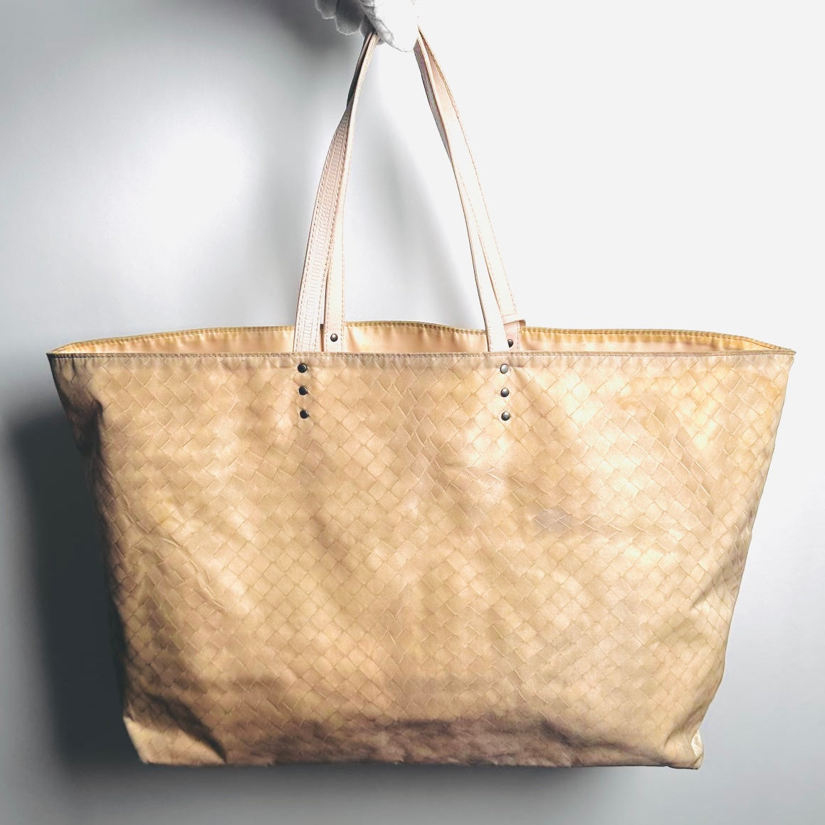 Bottega Veneta BV Cream Beige Intrecciato Intrecciomirage Printed Woven Fabric Shopper Shoulder Tote Bag