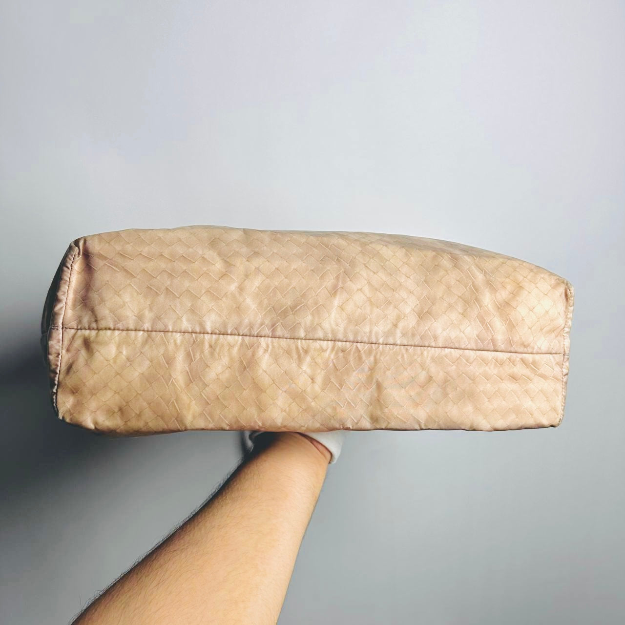 Bottega Veneta BV Cream Beige Intrecciato Intrecciomirage Printed Woven Fabric Shopper Shoulder Tote Bag