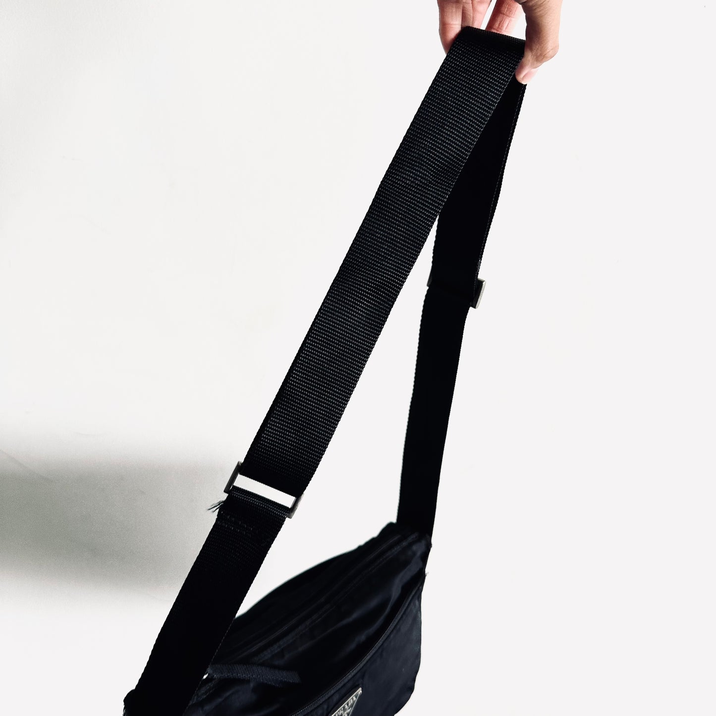 Prada Black Tessuto Vela Classic Logo Nylon & Leather Zip Shoulder Sling Bag