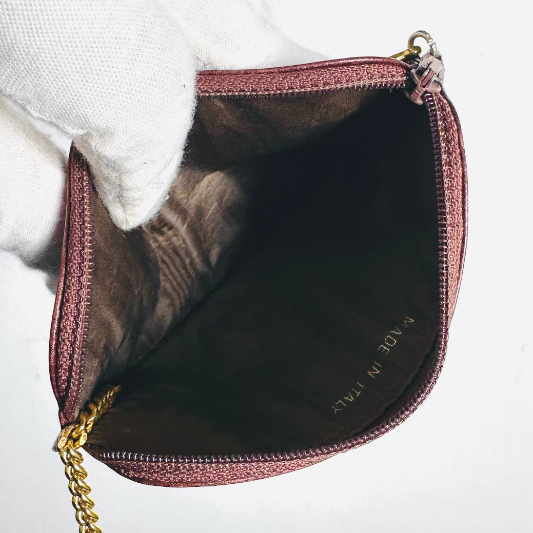 Chanel Maroon GHW Giant CC Logo Caviar Small Keyring Zip Pouch Clutch