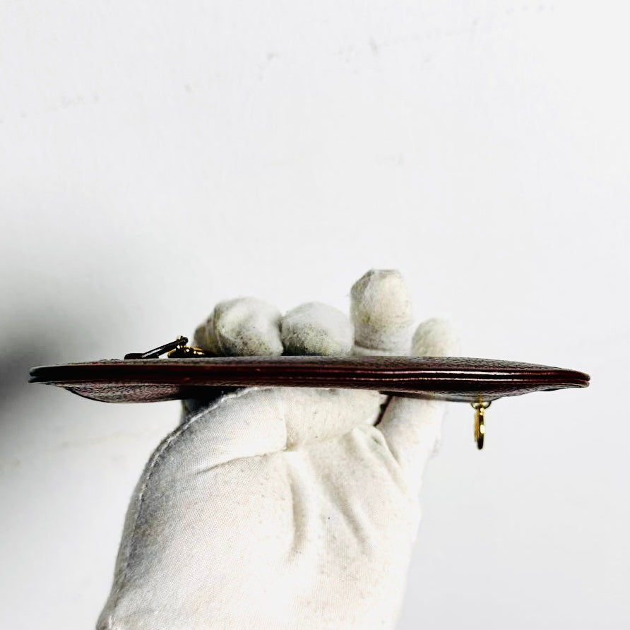 Chanel Maroon GHW Giant CC Logo Caviar Small Keyring Zip Pouch Clutch