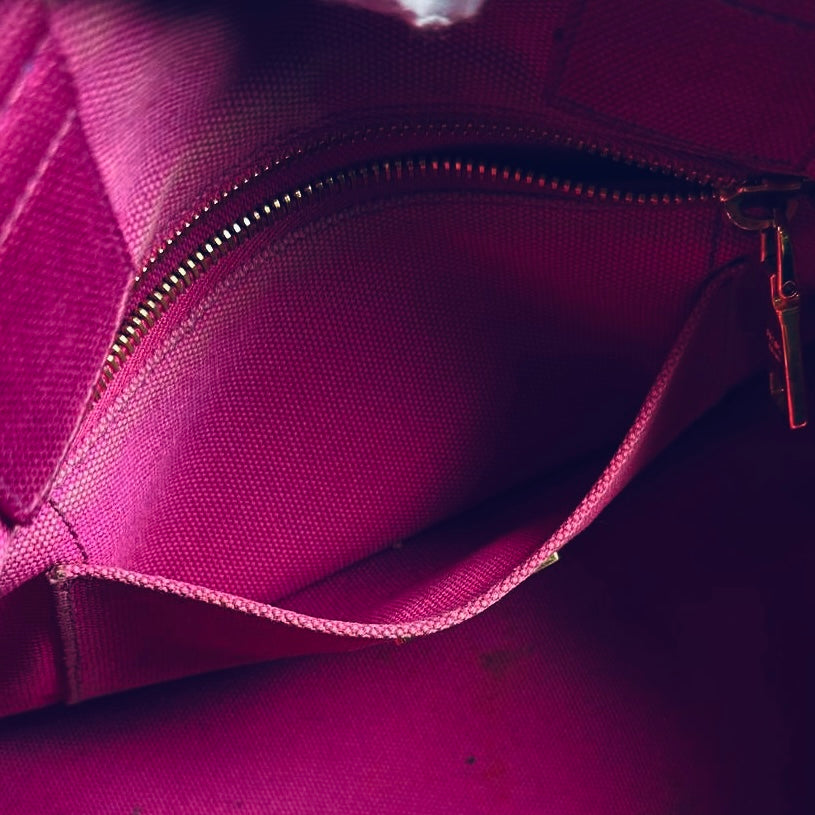 Prada Pink GHW Canapa Monogram Logo Small 2-Way Shopper Shoulder Sling Tote Bag