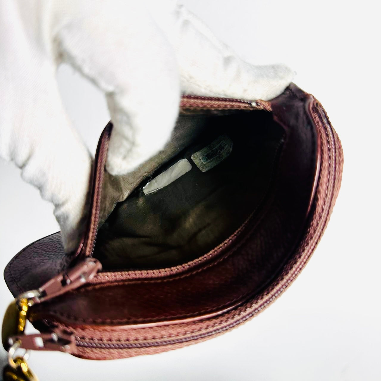 Chanel Maroon GHW Giant CC Logo Caviar Small Keyring Zip Pouch Clutch