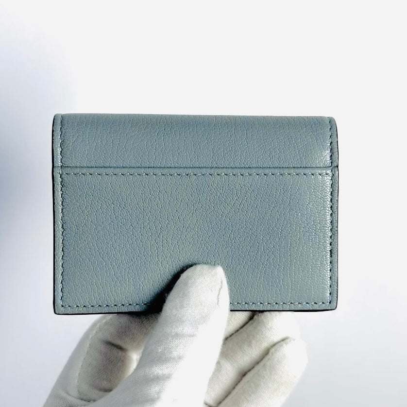 Christian Dior CD Cloud Blue GHW Saddle Bloom Lotus Monogram Logo Chevre Leather Flap Compact Cardholder Card Case Wallet