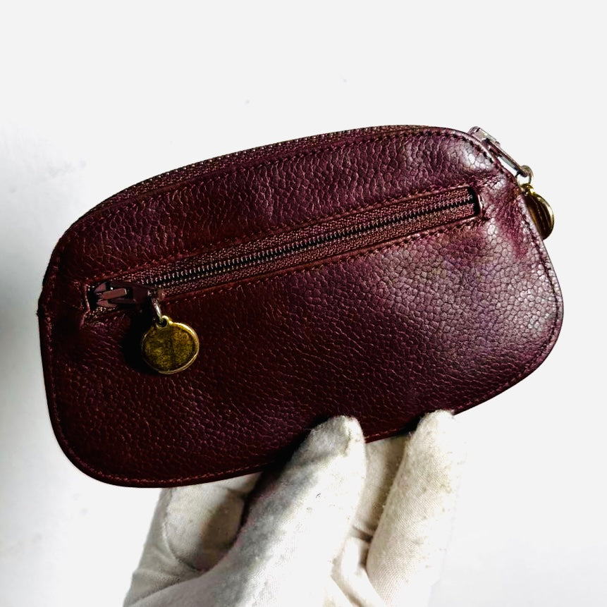 Chanel Maroon GHW Giant CC Logo Caviar Small Keyring Zip Pouch Clutch