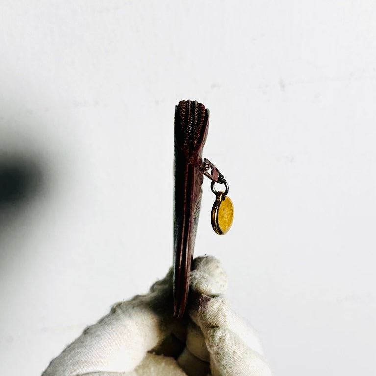 Chanel Maroon GHW Giant CC Logo Caviar Small Keyring Zip Pouch Clutch