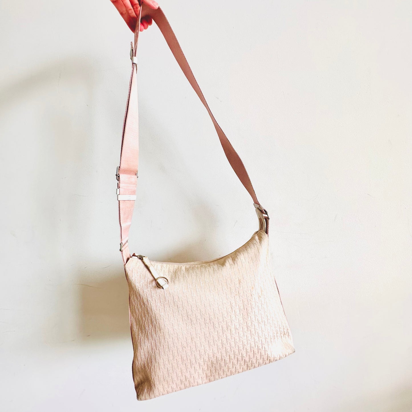 Christian Dior CD Pink Oblique Monogram Logo Saddle Hobo Baguette Shoulder Sling Bag