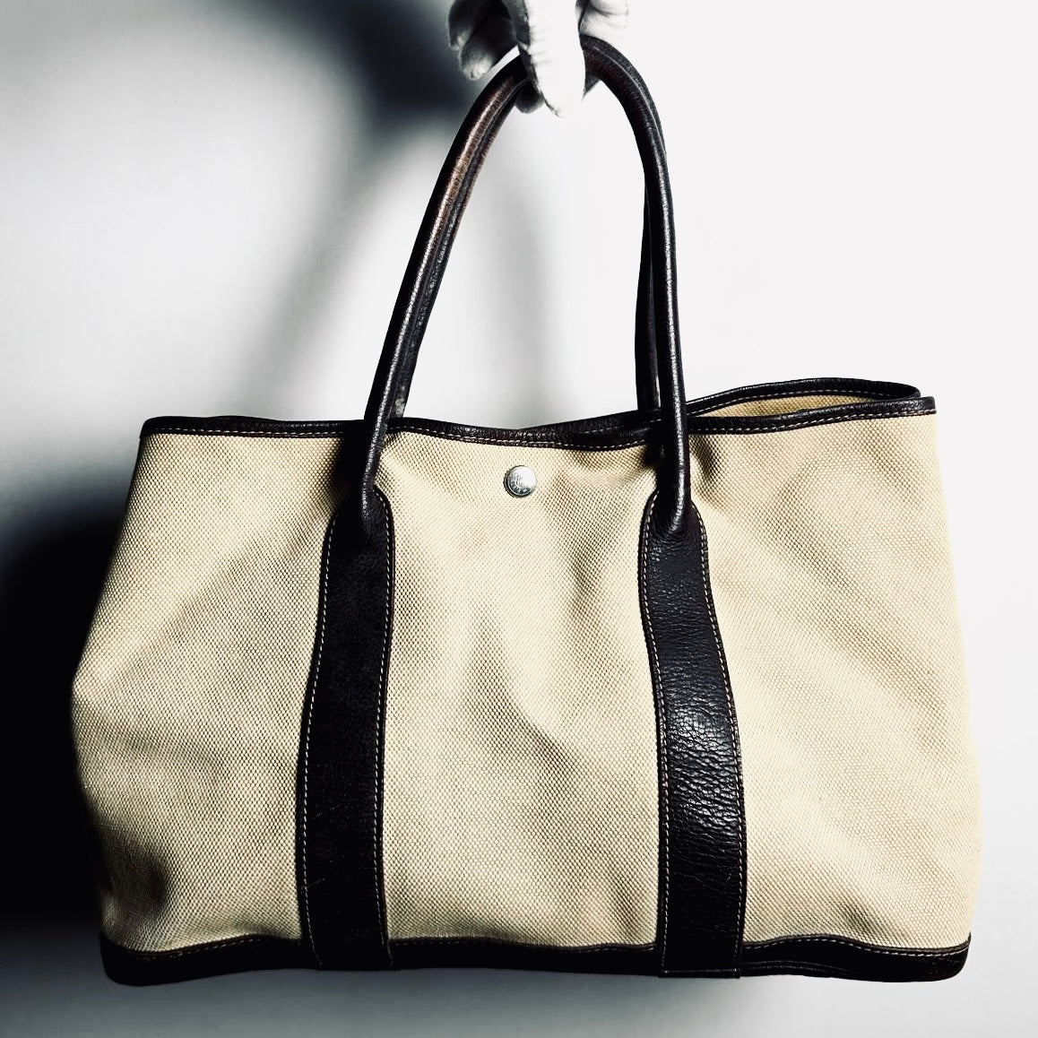 Hermes Beige / Dark Brown Garden Party PM 36 GP36 In Toile / Negonda Leather Tote Bag