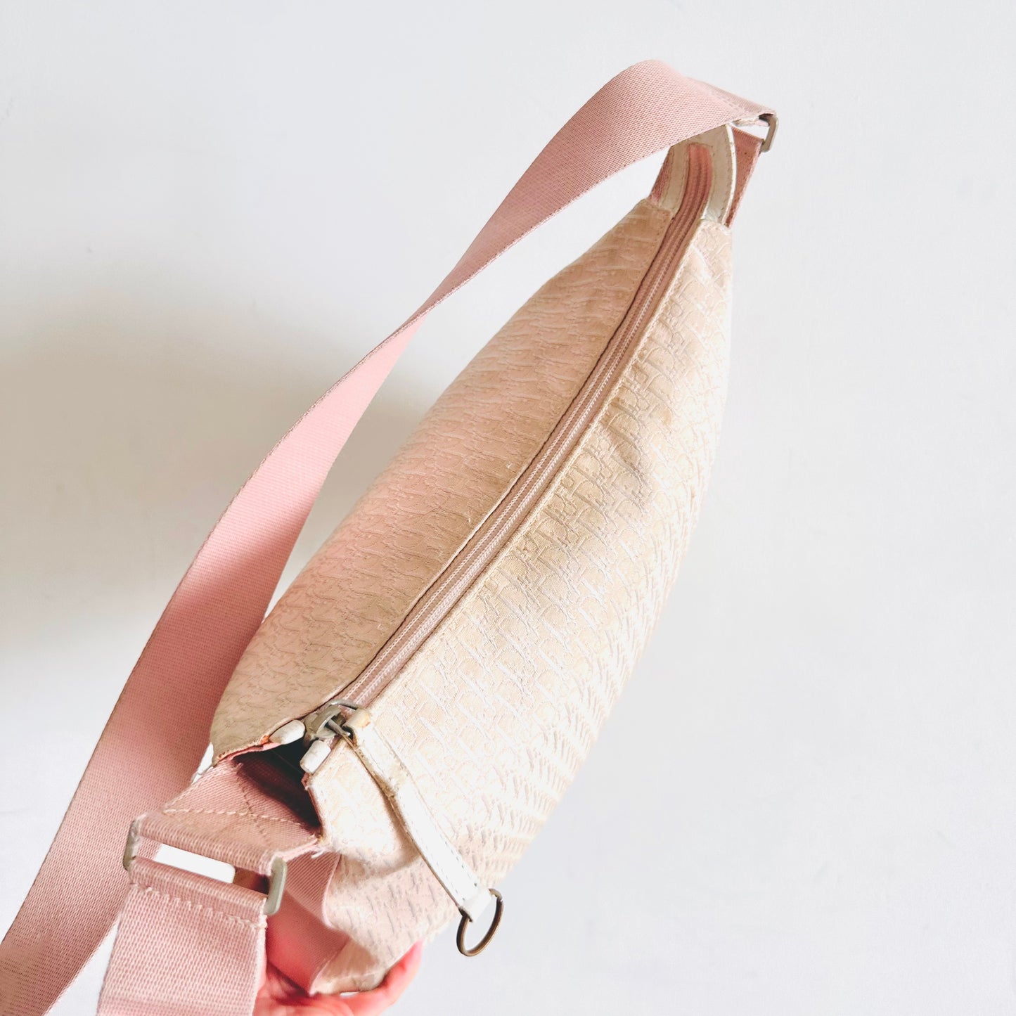 Christian Dior CD Pink Oblique Monogram Logo Saddle Hobo Baguette Shoulder Sling Bag