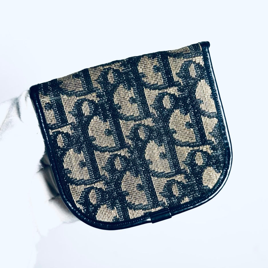 Christian Dior CD Navy Blue GHW Oblique Monogram Logo Flap Coin Pouch Case