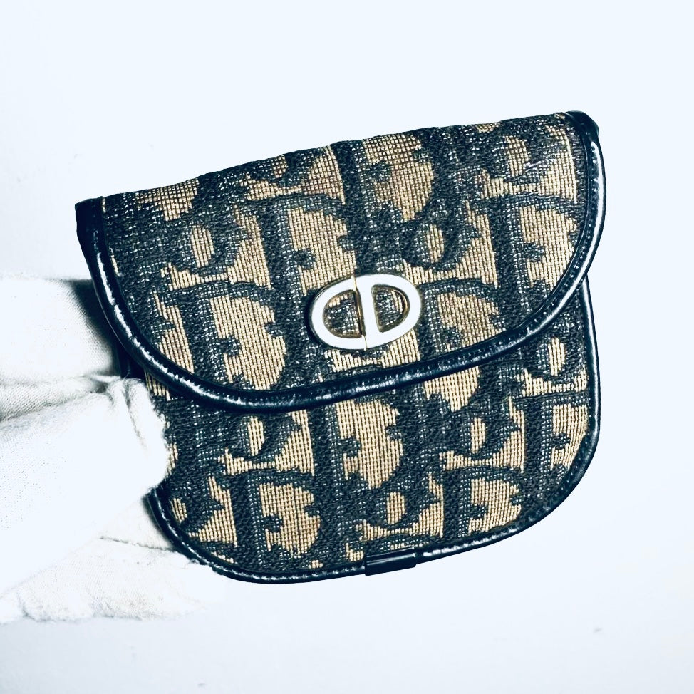 Christian Dior CD Navy Blue GHW Oblique Monogram Logo Flap Coin Pouch Case