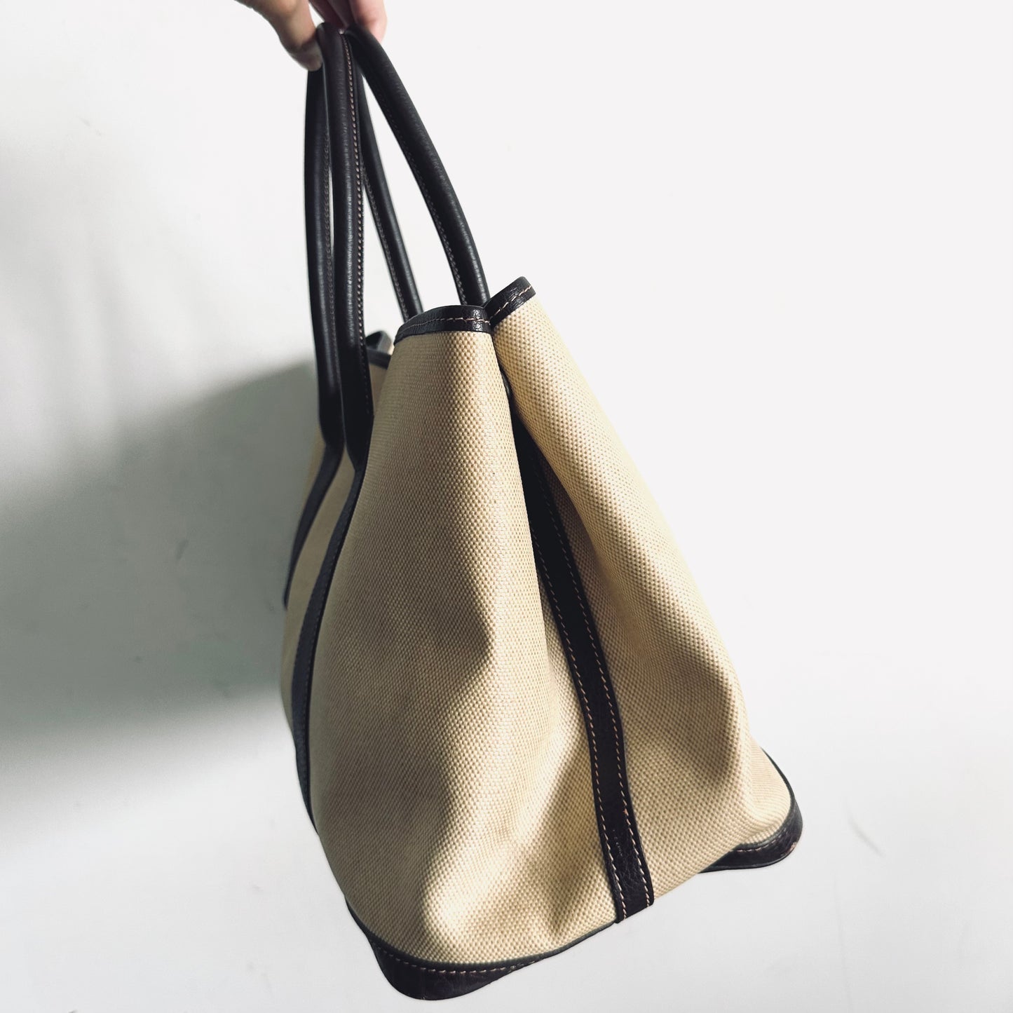 Hermes Beige / Dark Brown Garden Party 36 GP36 PM In Toile / Negonda Leather Shoulder Shopper Tote Bag