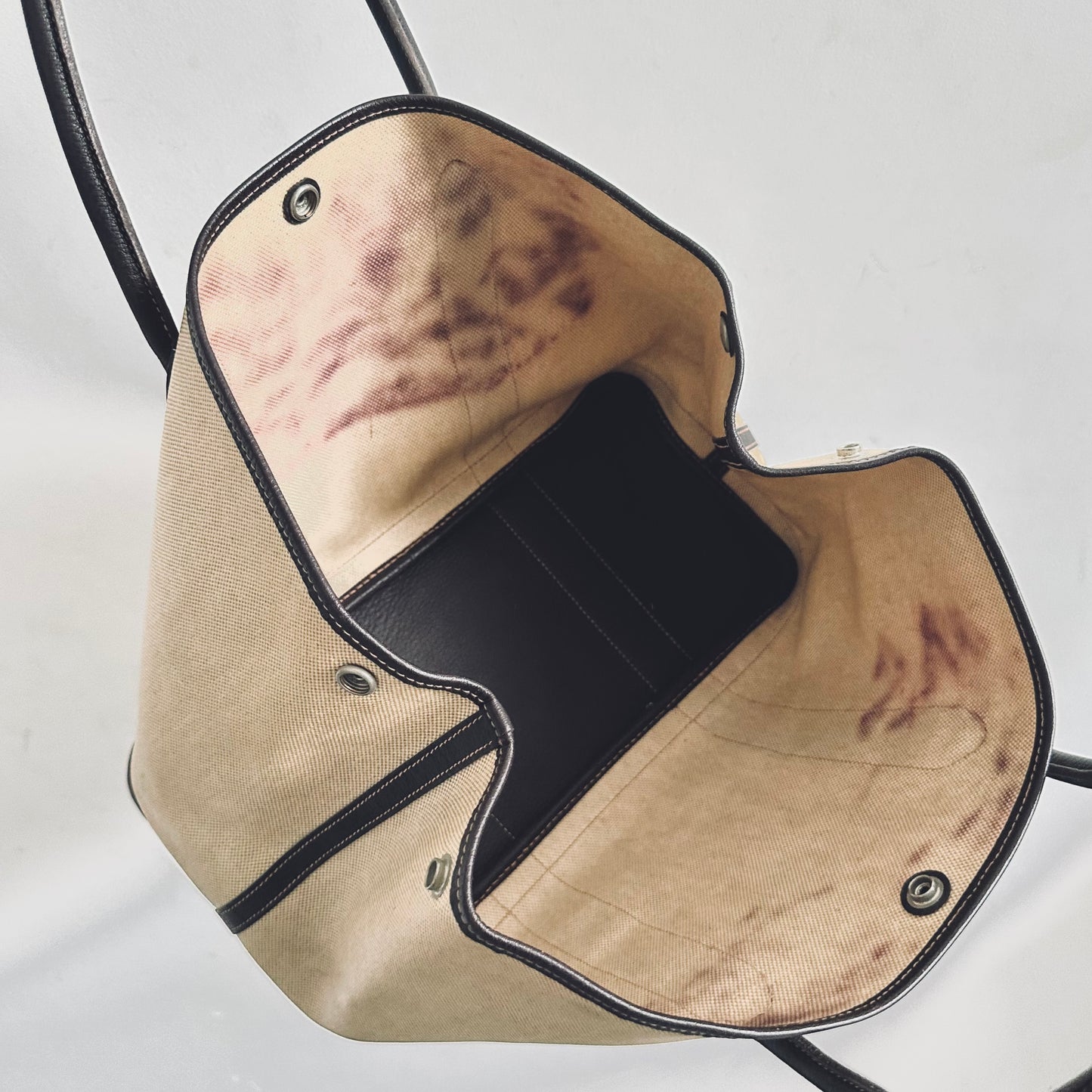 Hermes Beige / Dark Brown Garden Party 36 GP36 PM In Toile / Negonda Leather Shoulder Shopper Tote Bag