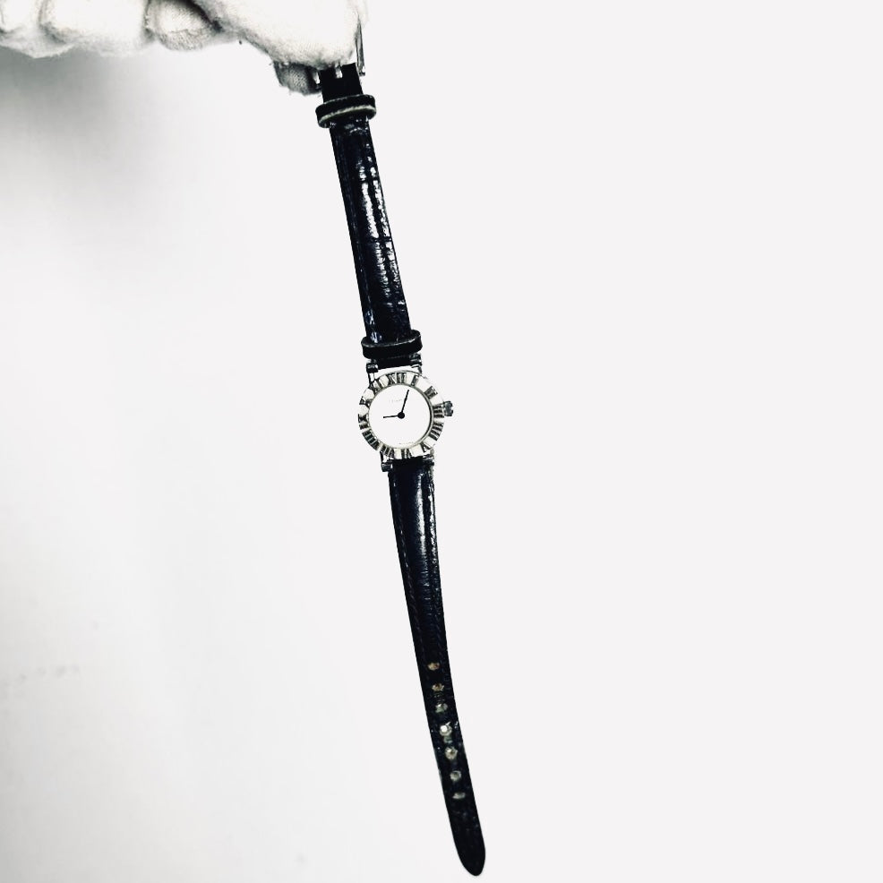 Tiffany & Co T&C Atlas Round White Dial Black Leather Strap 20MM Quartz Watch