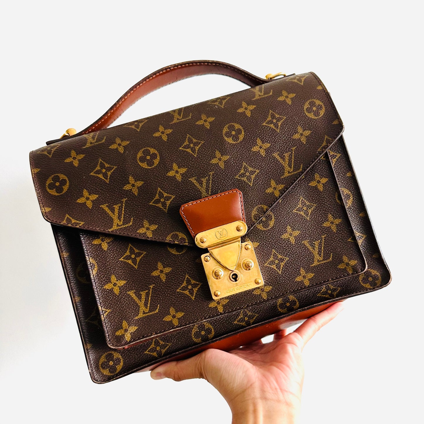 Louis Vuitton LV Monceau 28 Monogram Logo GHW Vintage Top Handle Flap Bag