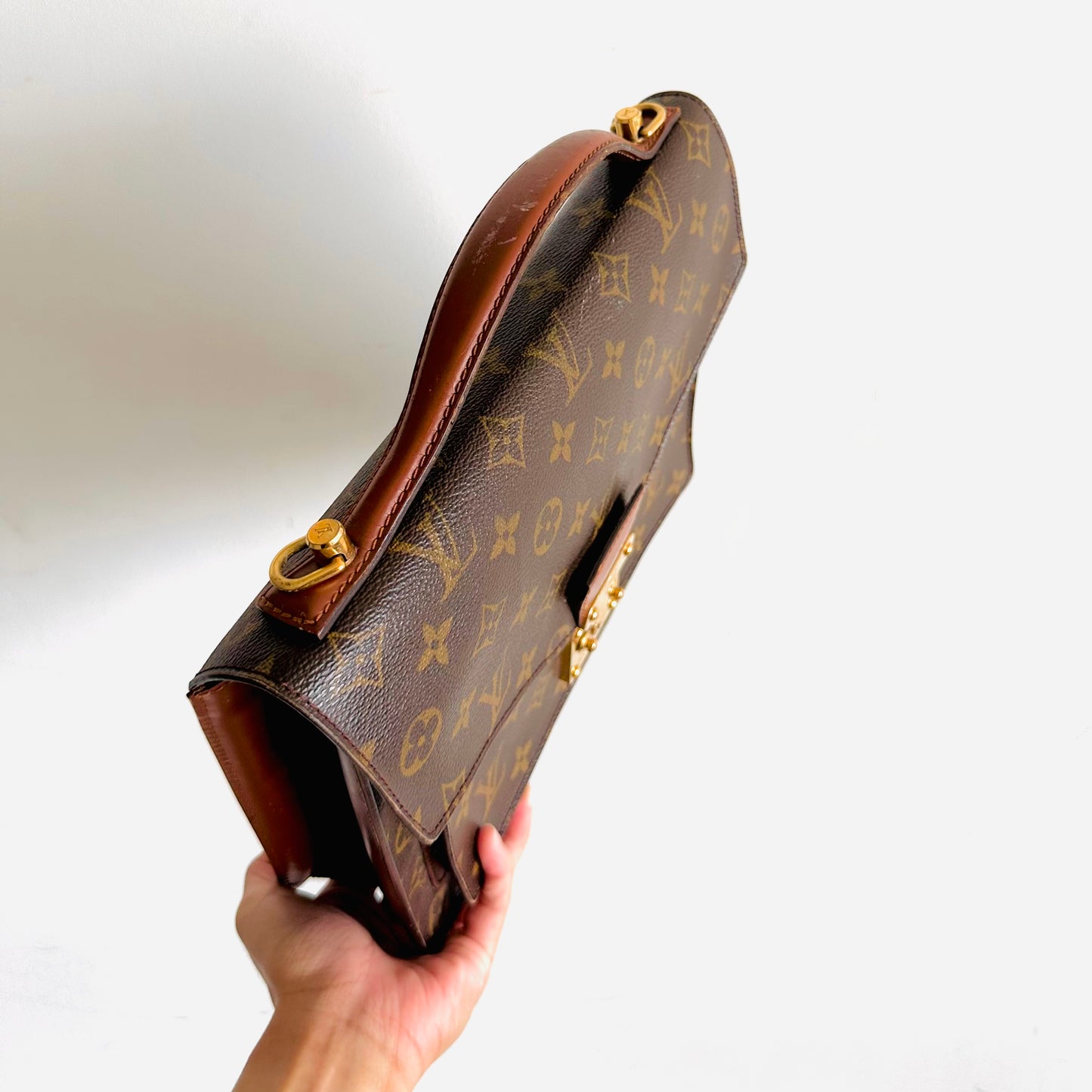 Louis Vuitton LV Monceau 28 Monogram Logo GHW Vintage Top Handle Flap Bag