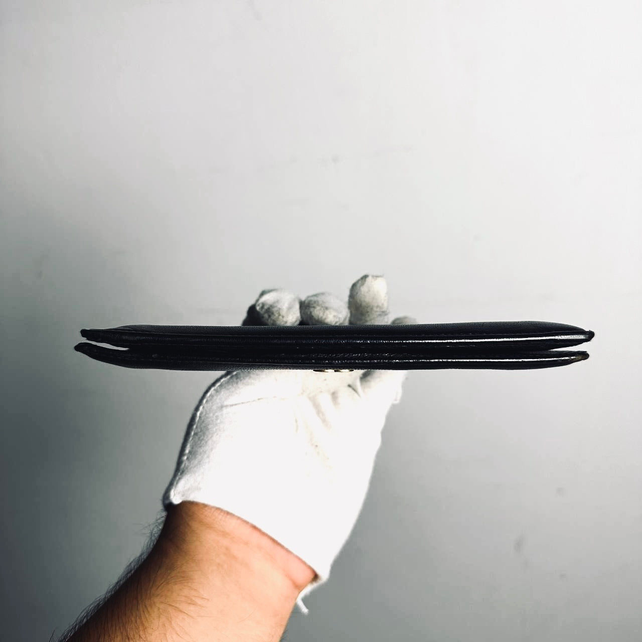 Chanel CC Black Chevre Leather Monogram Logo Bifold Long Wallet 8s