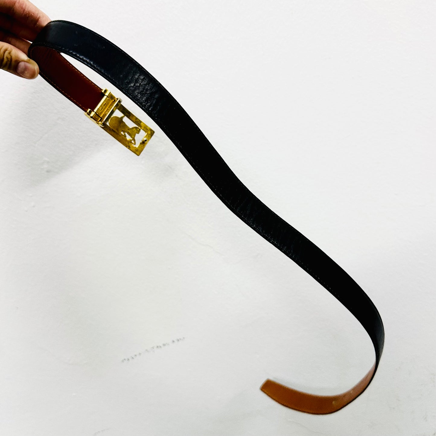 Celine Black GHW Giant Carriage Monogram Logo 30MM Smooth Leather Iconic Belt