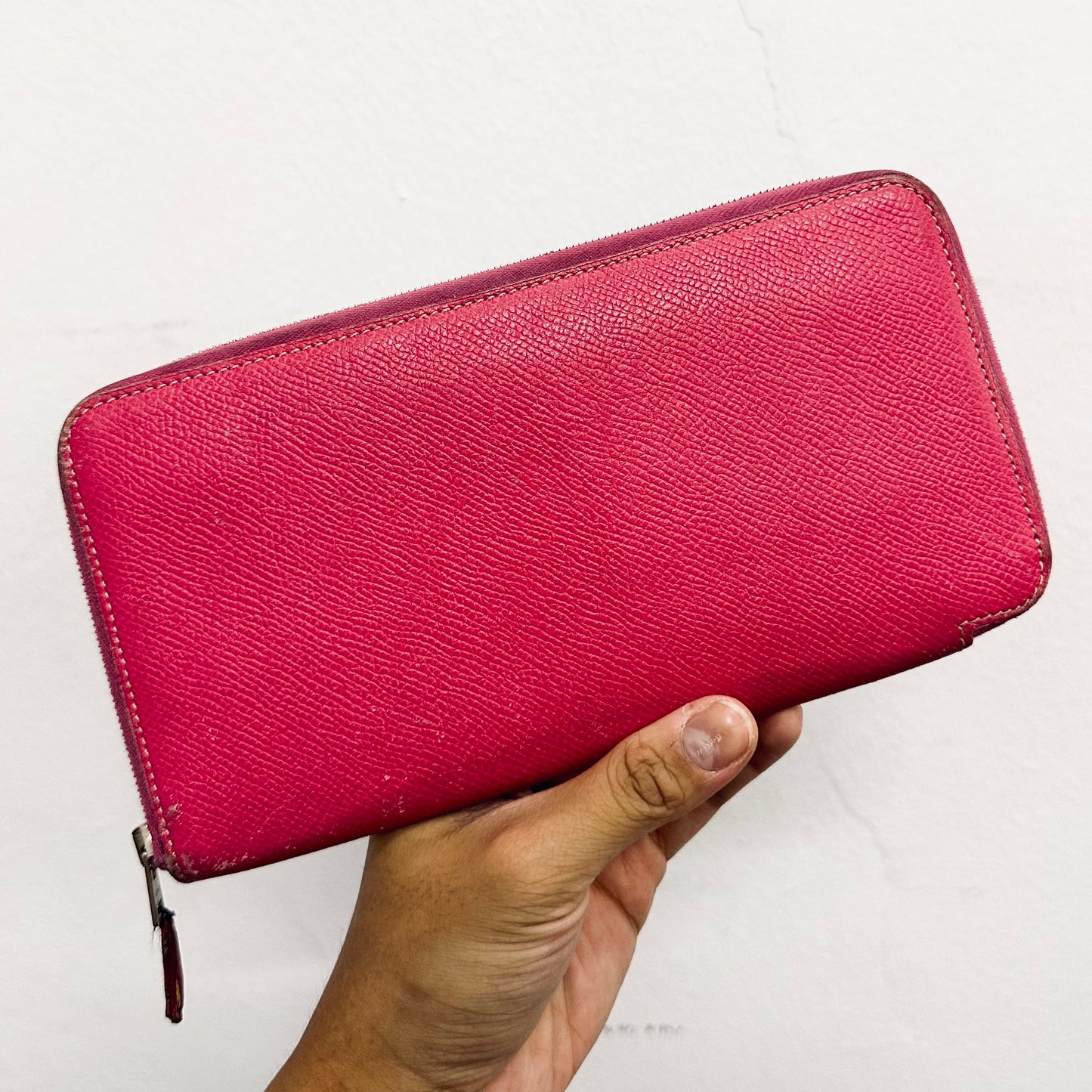 Hermes Rose Pink Azap Silk In Classic Classique Long Zippy Zip Around Epsom Leather Wallet