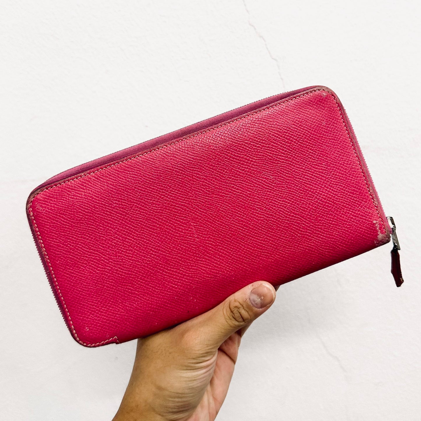 Hermes Rose Pink Azap Silk In Classic Classique Long Zippy Zip Around Epsom Leather Wallet