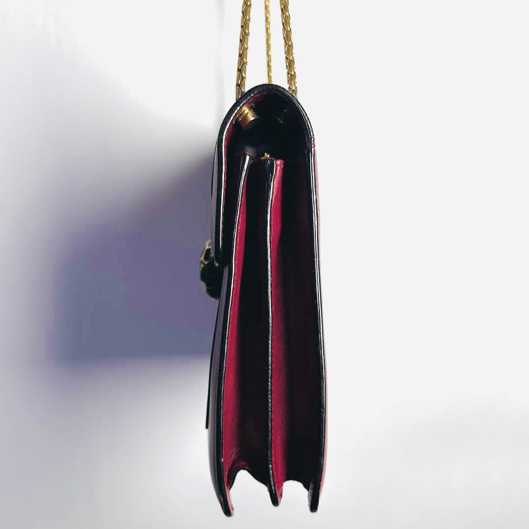 Bvlgari Bulgari Serpenti Forever Maroon Burgundy GHW Calfskin Leather Monogram Logo 2-Way Chain Shoulder Sling Flap Bag