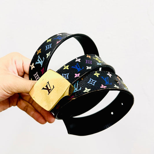 Louis Vuitton LV Murakami Black Rainbow Multicolore Monogram Logo GHW Classic Iconic 34MM Belt