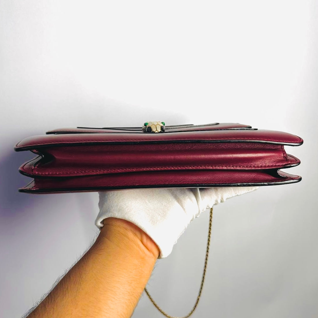 Bvlgari Bulgari Serpenti Forever Maroon Burgundy GHW Calfskin Leather Monogram Logo 2-Way Chain Shoulder Sling Flap Bag