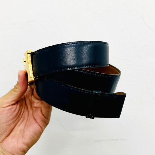 Hermes Constance Monogram Logo H Navy Blue / Gold GHW Reversible 32MM Smooth Box Calfskin Iconic Belt