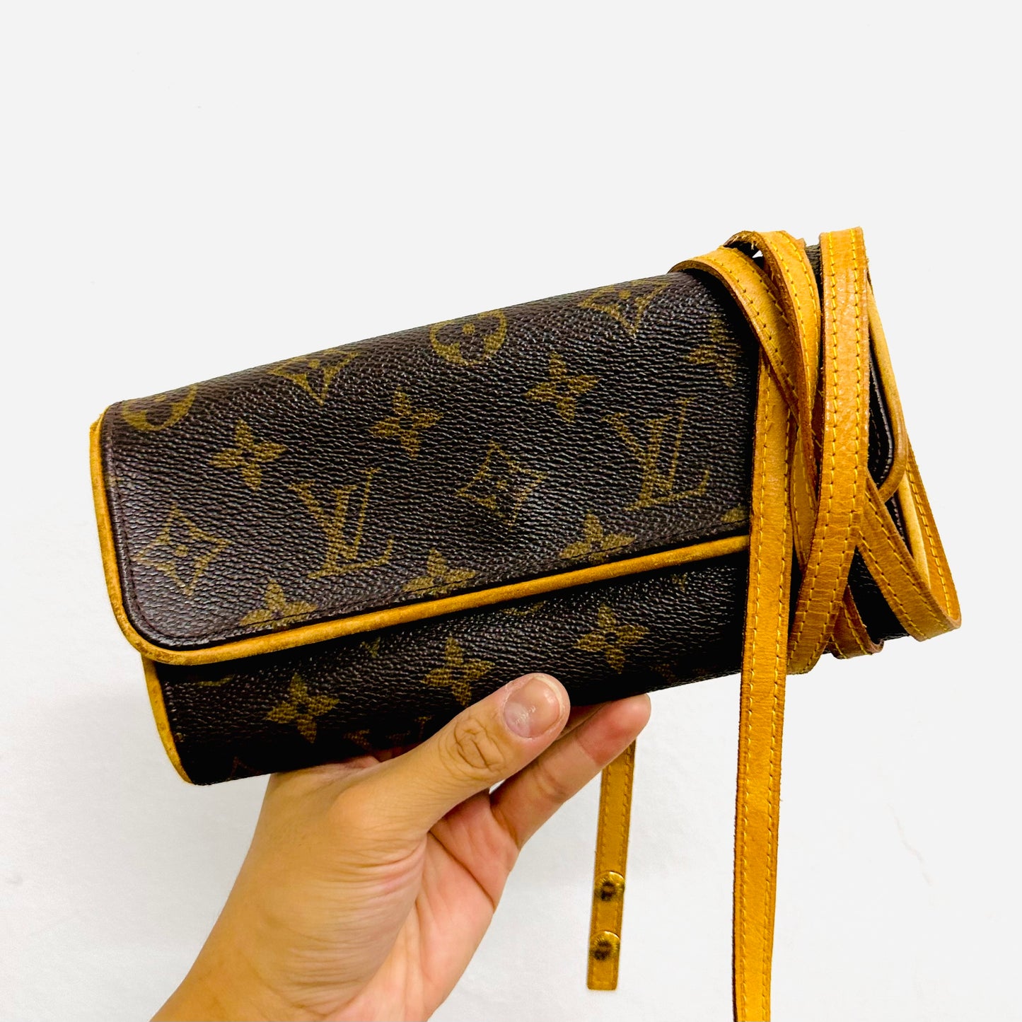 Louis Vuitton LV Pochette Twin PM Monogram Logo GHW Shoulder Sling Bag Pouch Clutch