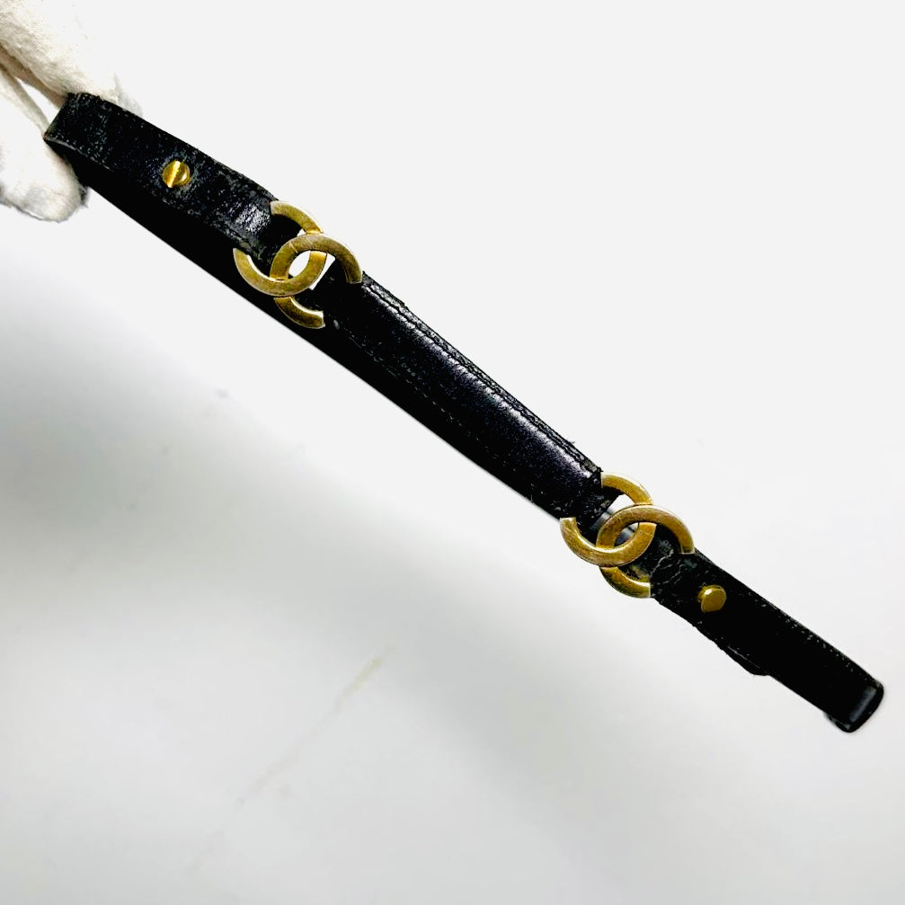 Chanel CC Black GHW Gold Giant Double Monogram Logo Smooth Leather 30MM Iconic Belt