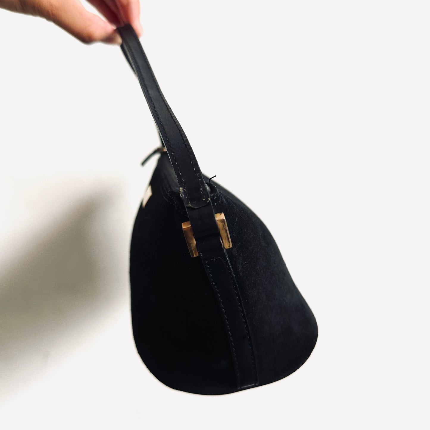 Gucci Black GHW Suede Monogram Logo Mini Pochette Accessories Hobo Shoulder Bag