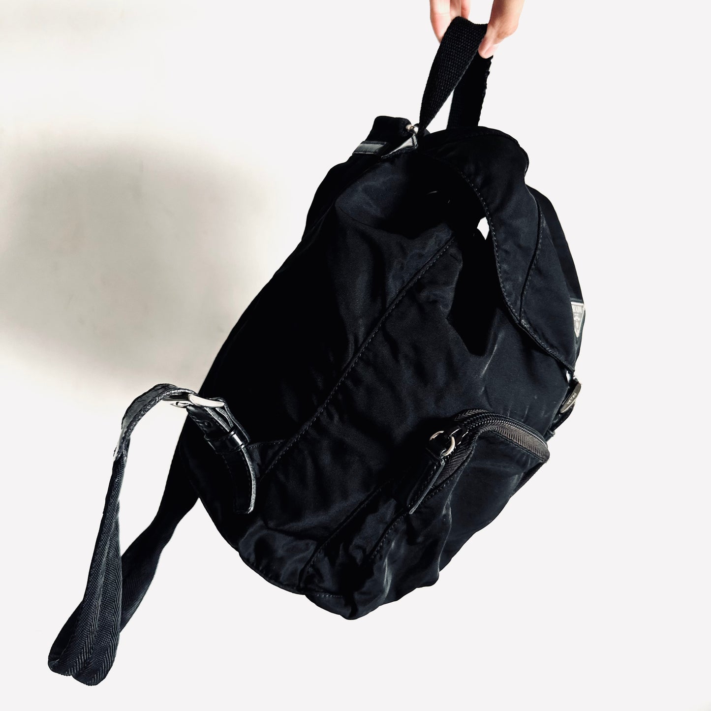 Prada Black Logo Tessuto Vela Classic Nylon & Leather Backpack Bag