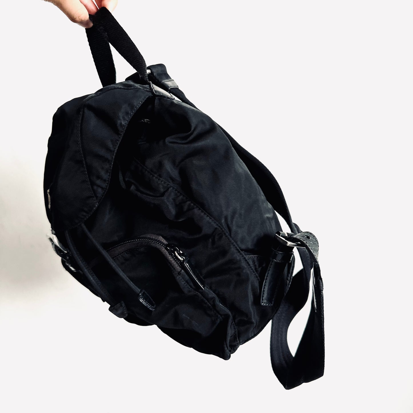 Prada Black Logo Tessuto Vela Classic Nylon & Leather Backpack Bag