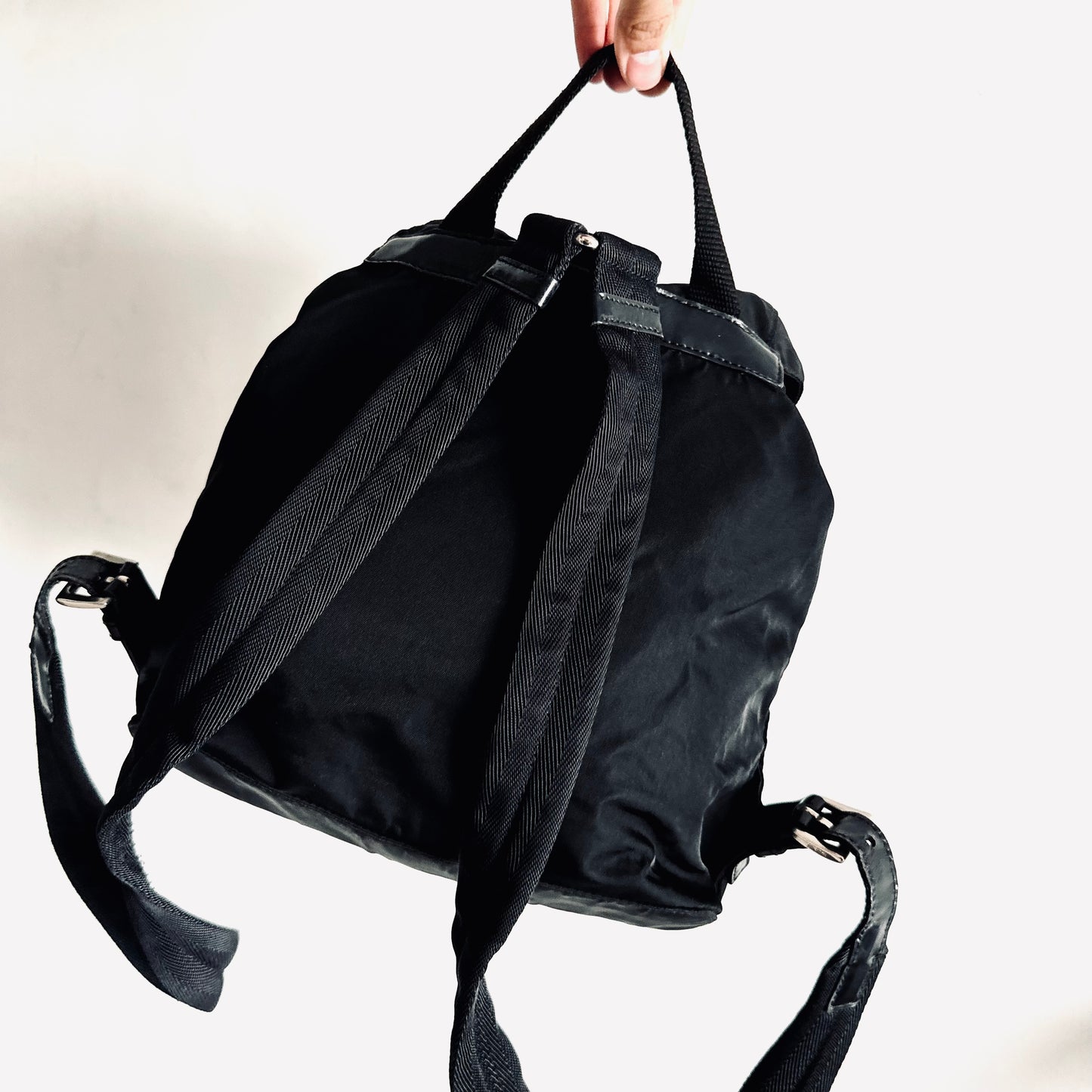 Prada Black Logo Tessuto Vela Classic Nylon & Leather Backpack Bag